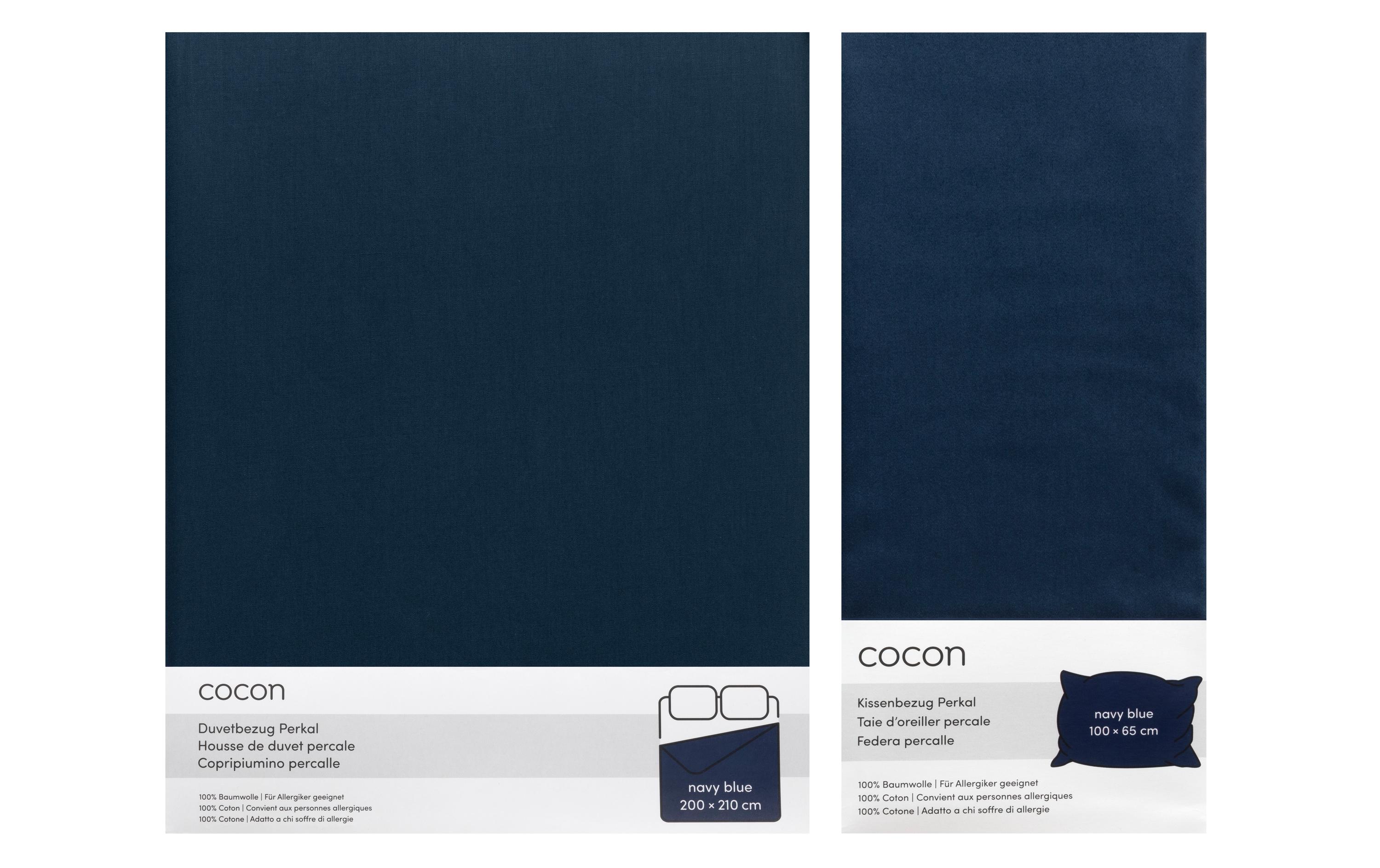 Bettwäsche Perkal 200 x 210 / 65 x 100, Marineblau3-teiliges Set aus reinem Baumwollperkal