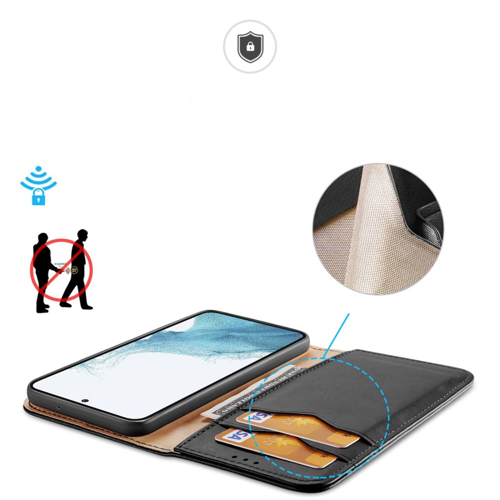 Samsung Galaxy S23 5G Flip Wallet Cover Echtleder Tasche (RFID Schutz) - Schwarz