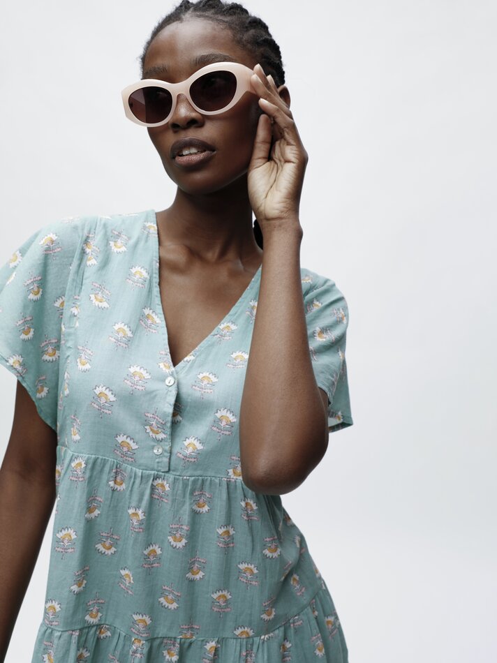 Vestido curto estampado - Azul-petróleo