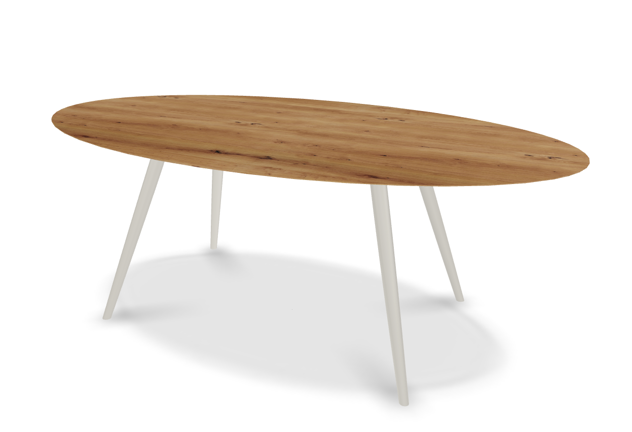 They & Me eettafel Joy – ovaal – eiken rustiek lak – onderstel RAL9010 zuiverwit 200 x 110 x 75 | Eiken Rustiek Lak | Verjongde Rand | Frame RAL9010 zuiverwit