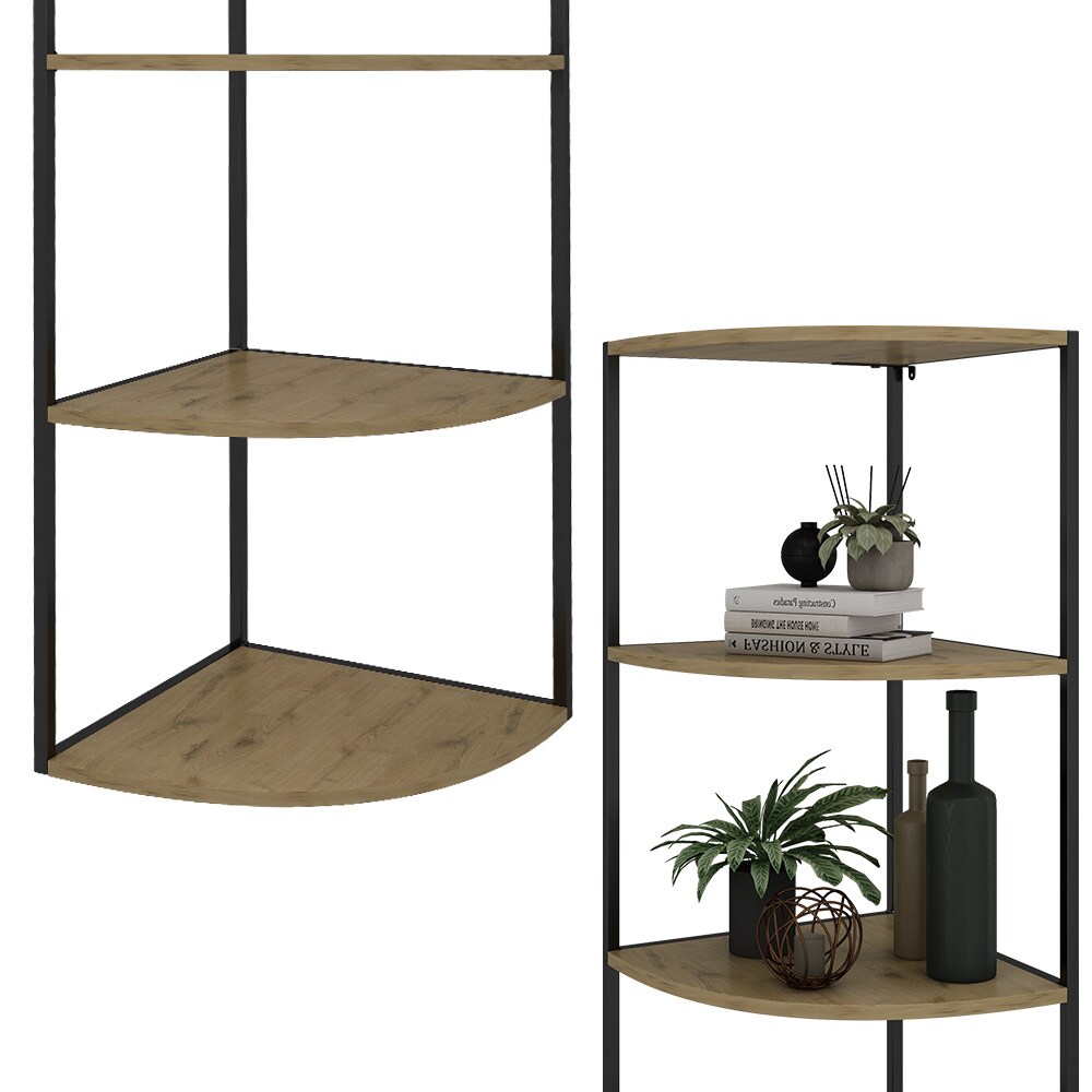 Vicco Eckregal Fyrk, 40 x 180 cm, Eiche Schwarz, 5 Ebenen, Wandregal, Industrial