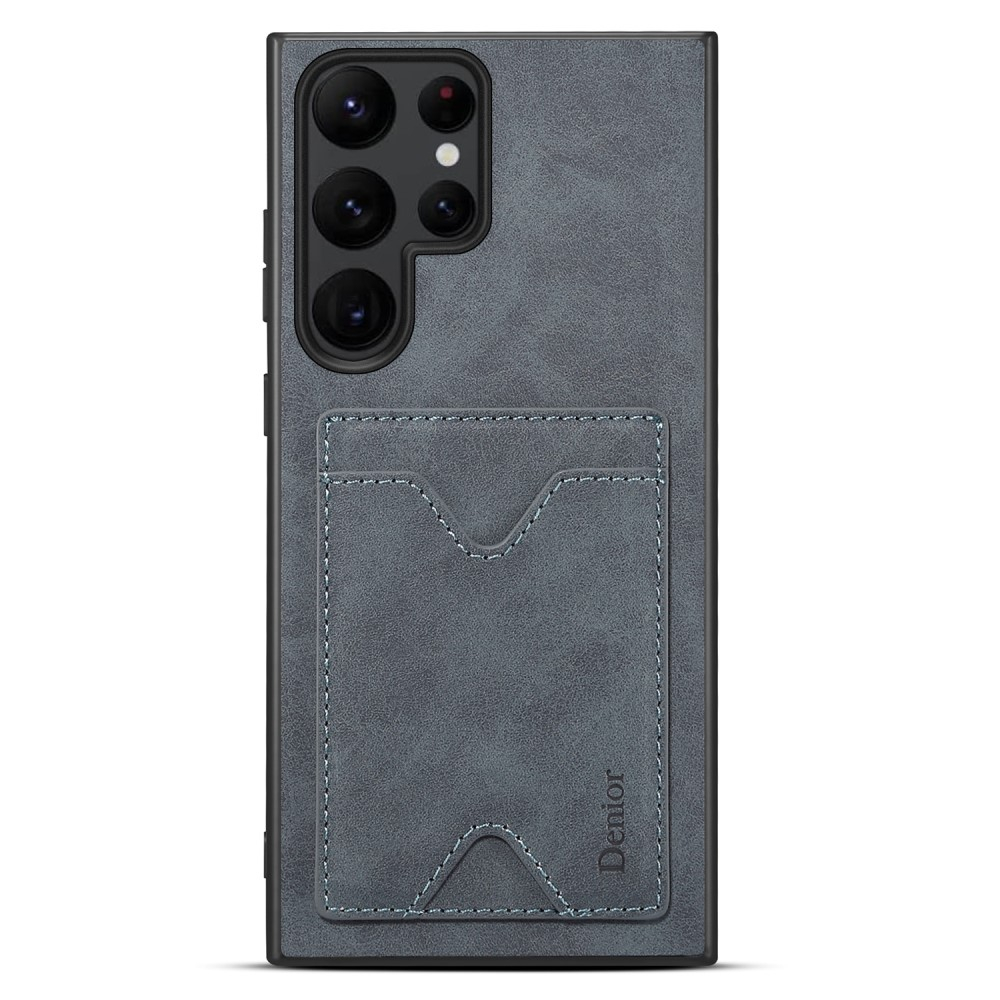 Samsung Galaxy S24 Ultra Hybrid Leder Hülle mit Magnetischem Kartenfach   Kickstand Aufsteller - Grau