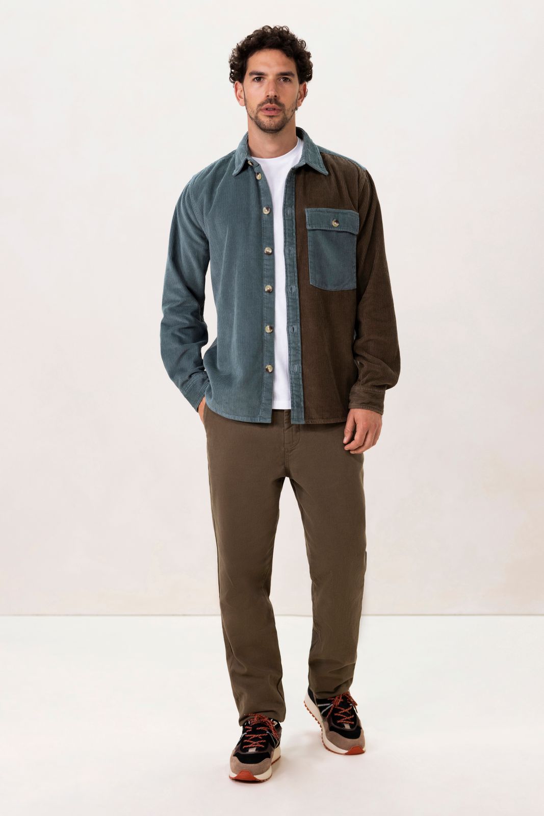 Blauw colourblock overhemd