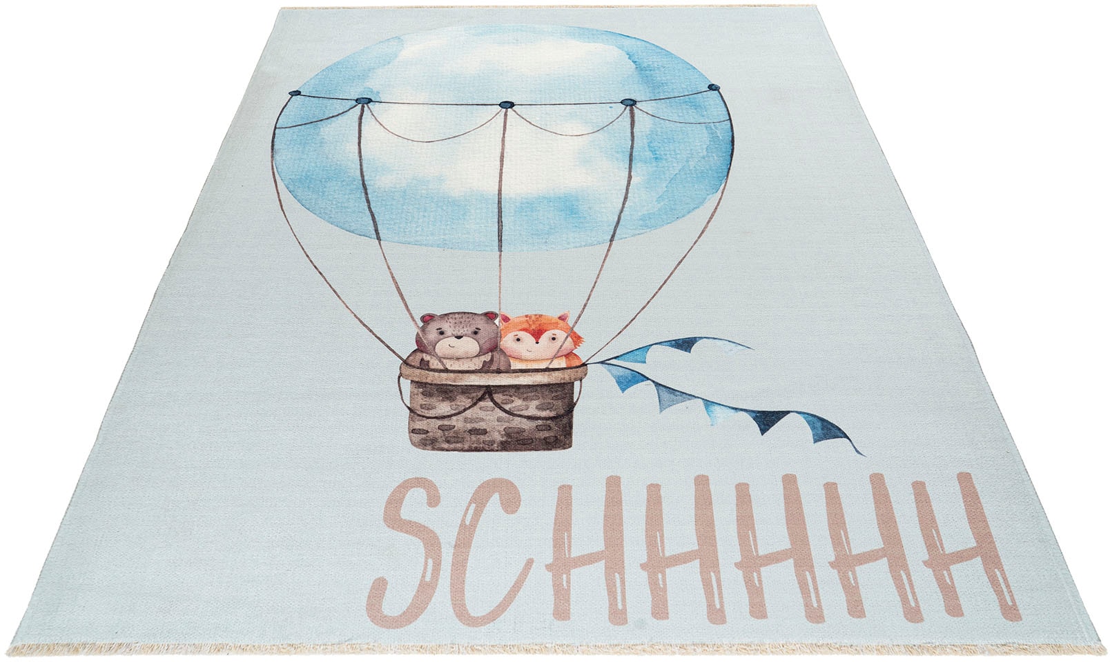 Obsession Kinderteppich »My Greta 601« rechteckig 6 mm Höhe Kurzflor, Motiv Heissluftballon, mit Fransen, Kinderzimmer