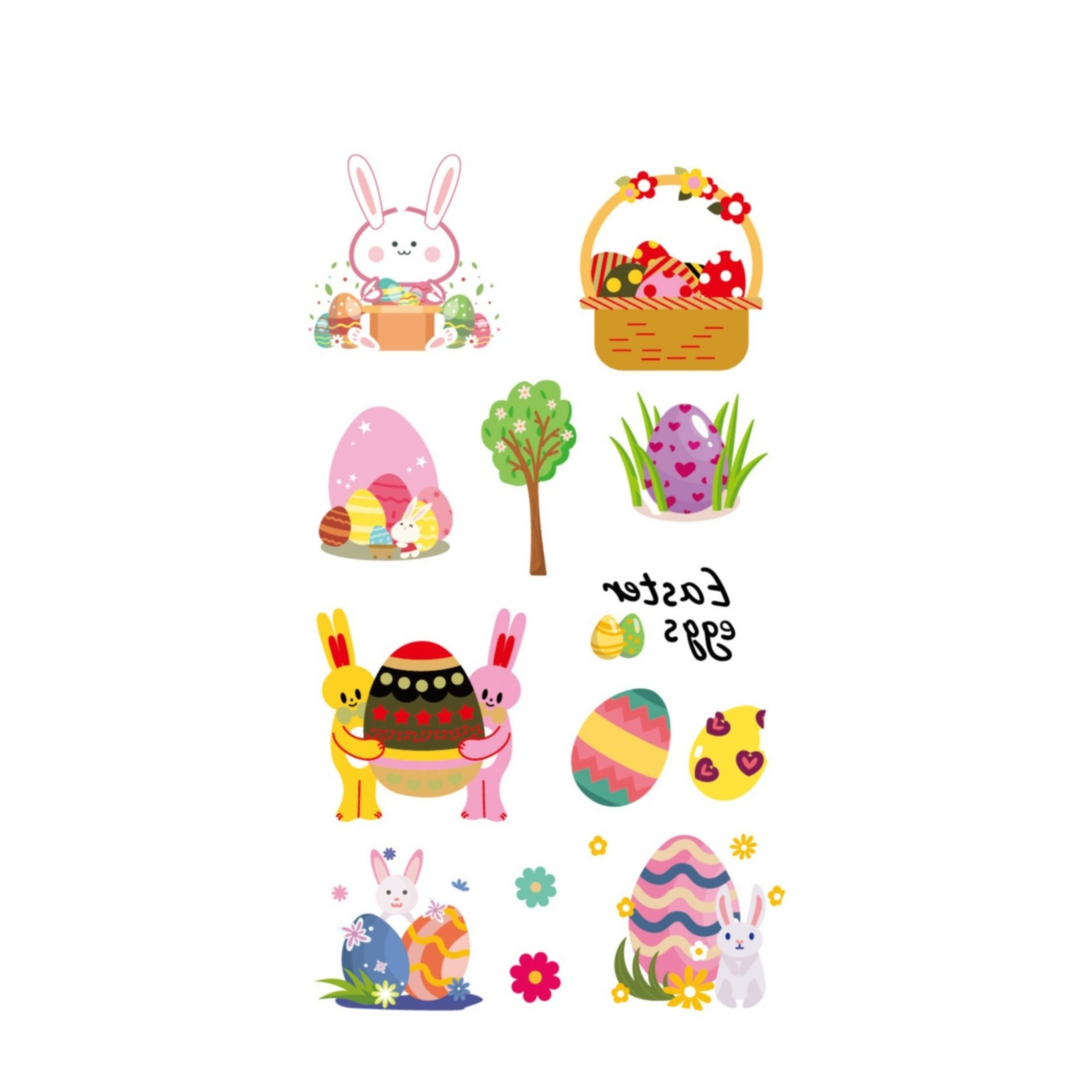 (10er Set) Kinder Klebetattoos Oster Aufkleber Happy Easter Temporär Tattoo Haut Sticker - Osterei