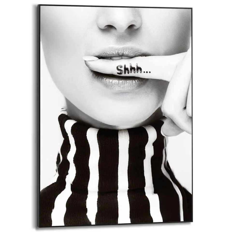 Schilderij Ssshhh! - 70x50cm - Zwart-Wit
