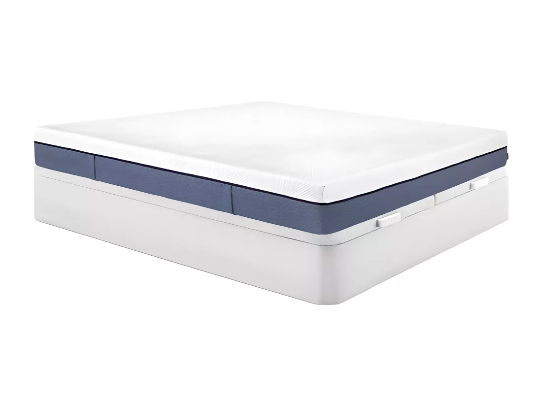 Ensemble 180 x 200 cm sommier coffre blanc + matelas ressorts ensachés 7 zones et mémoire de forme ép.24cm - KASUI de YSMÉE