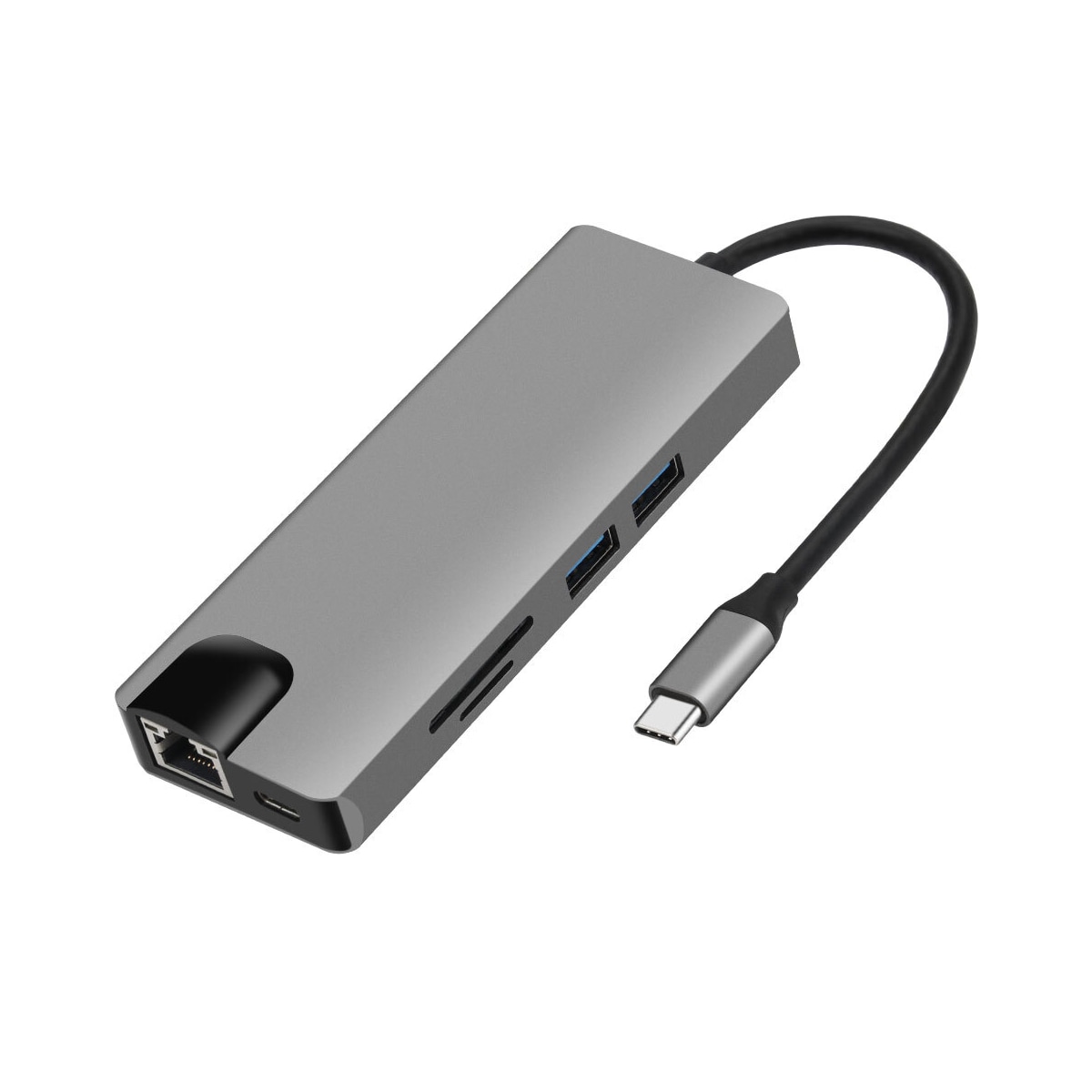 USB-C Hub med USB 3.0, HDMI, RJ45, SD/TF-kortleser, 100W PD, VGA