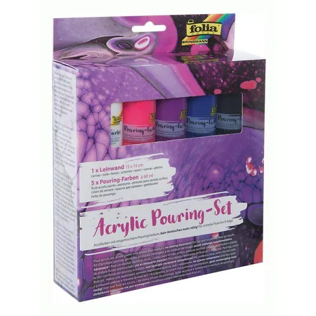 Folia Acrylic Pouring Set I Intensiv, mit 5 Pouring Farben á 60 ml und 1 Leinwand