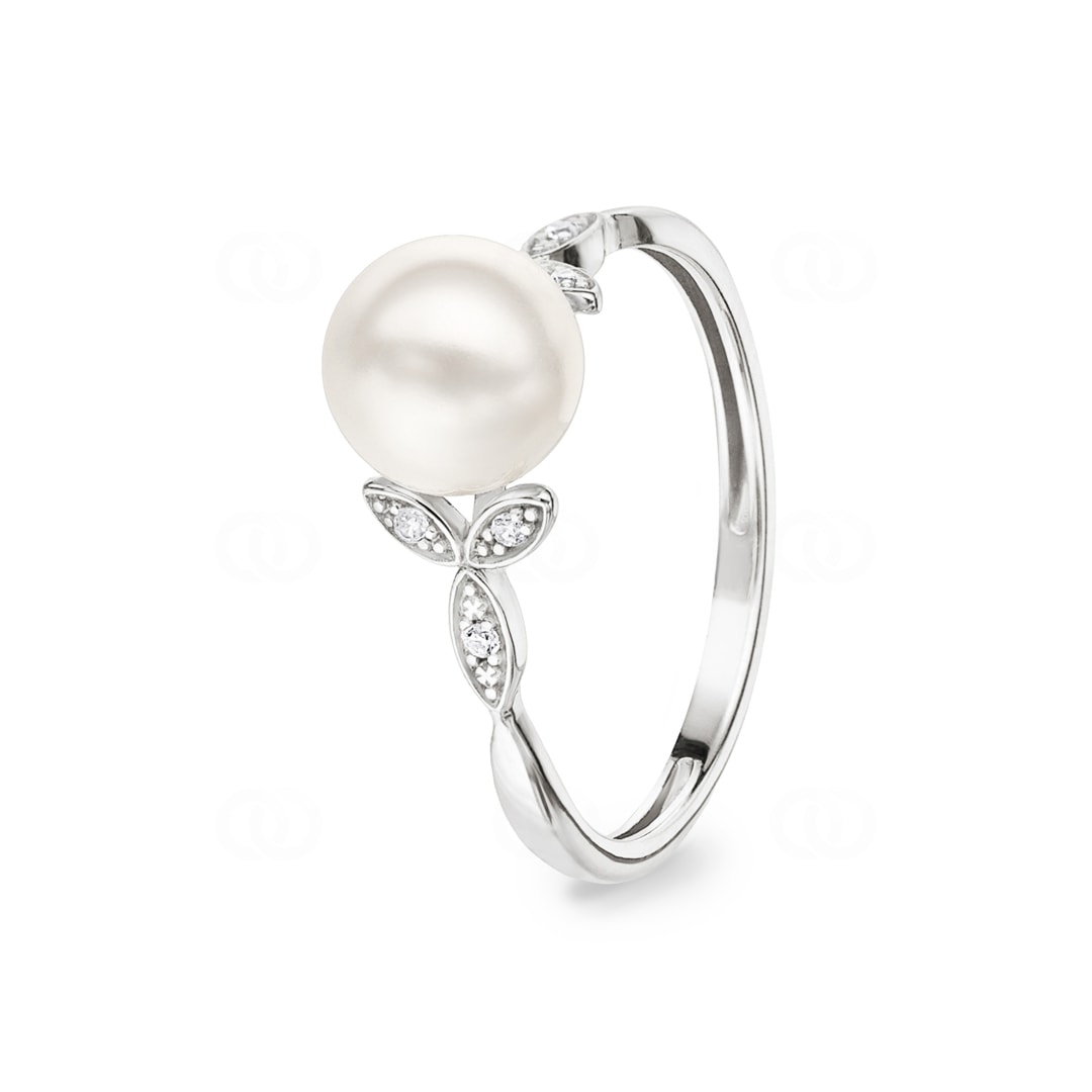 Damenring 925 Silber rhodiniert mit Kunstperle 7mm und Zirkonia