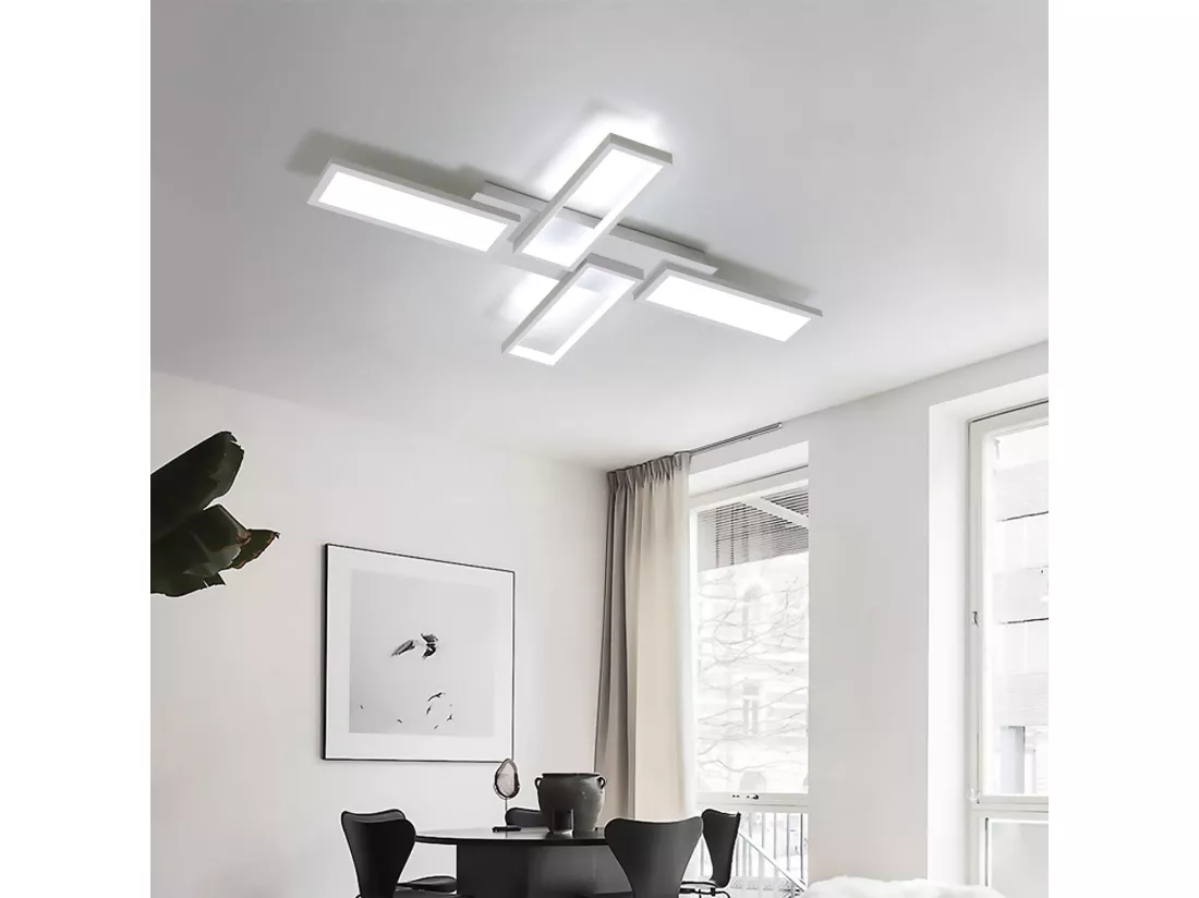 NETTLIFE Plafonnier LED lampe de salon blanc dimmable 58W 82.7CM carré design moderne avec télécommande