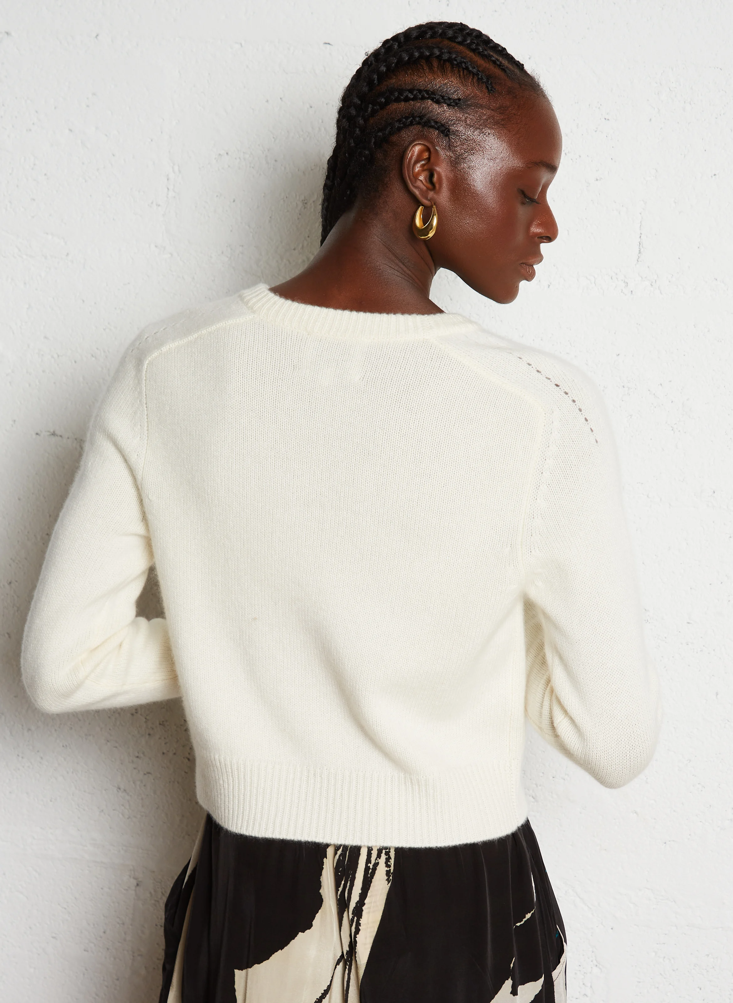 CAROLINE - Pull droit col rond en cachemire | Blanc