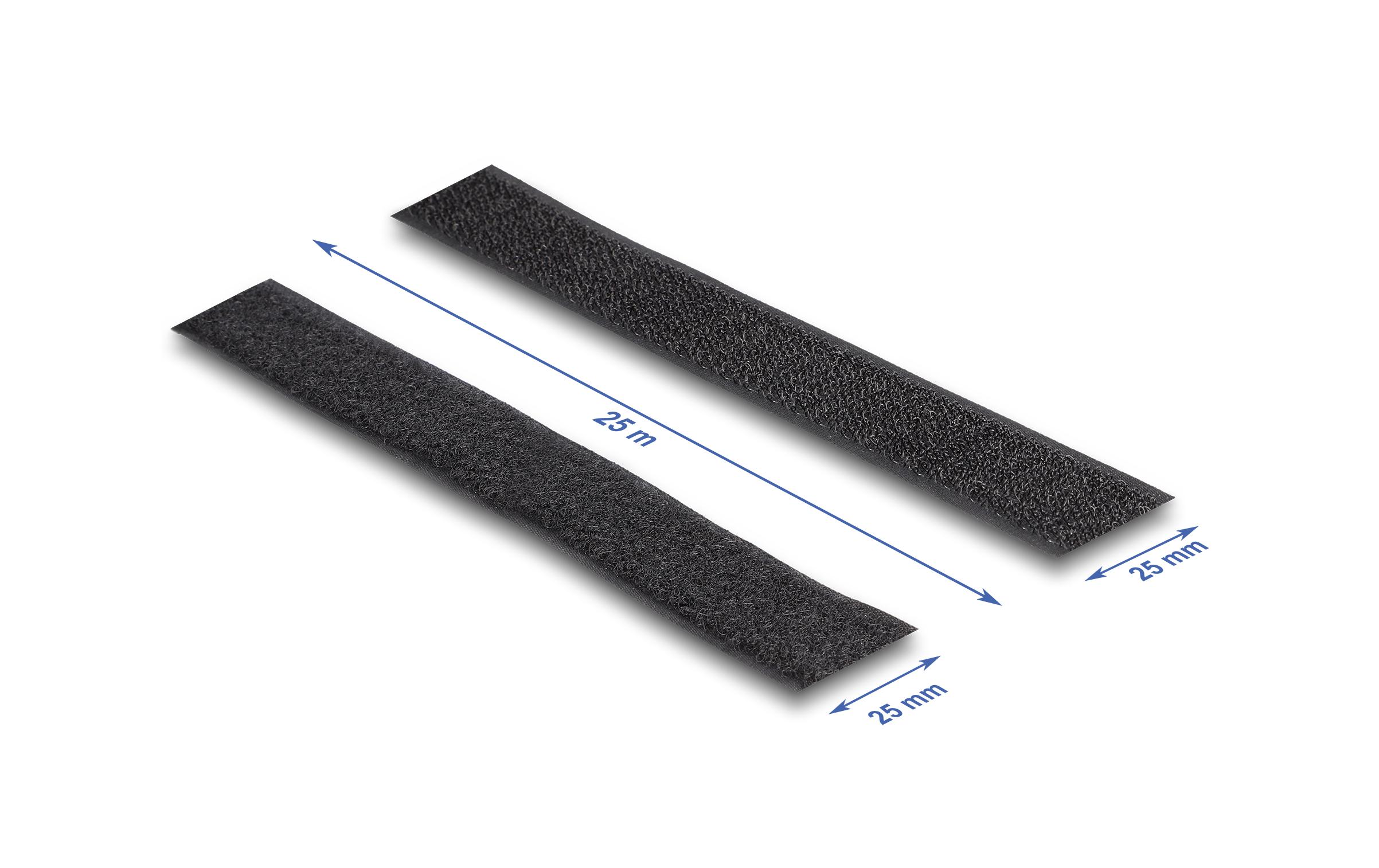 Klettband 25m x 25mm Strapazierfähig SchwarzDelock Strapazierfähiges Klettband selbstklebend mit Haft- und Flauschband L 25 m x B 25 mm schwarz
