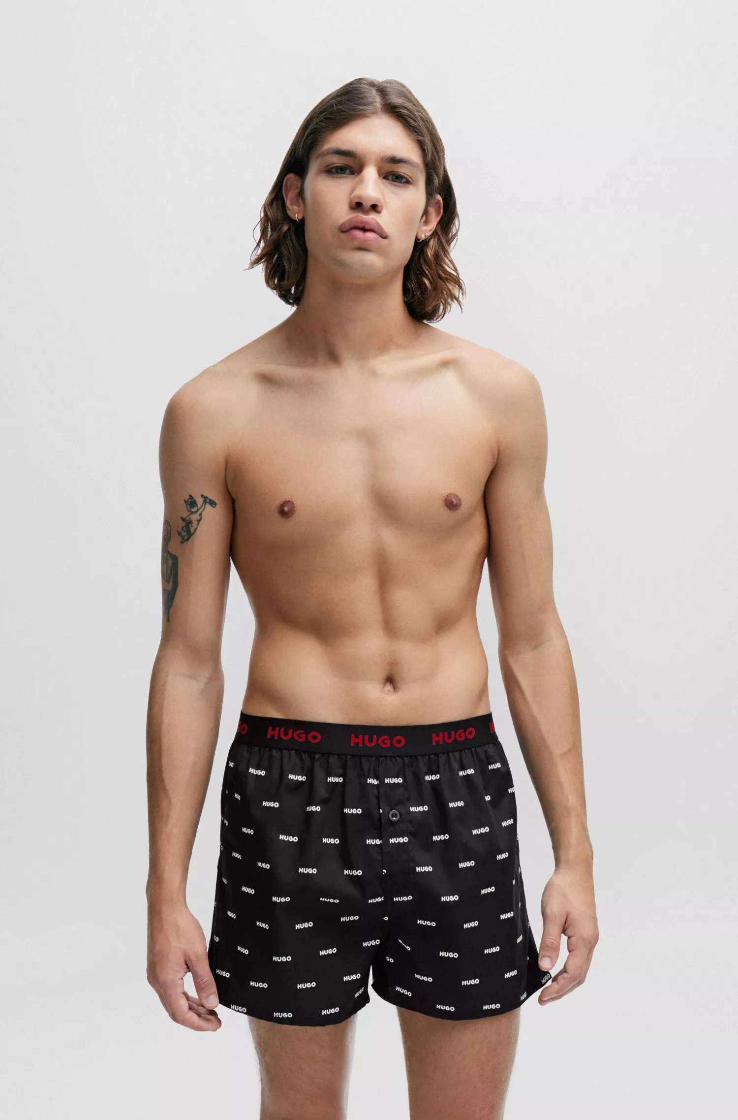 HUGO Vermelho - Pacote com três cuecas boxer de algodão com cós com o logotipo.