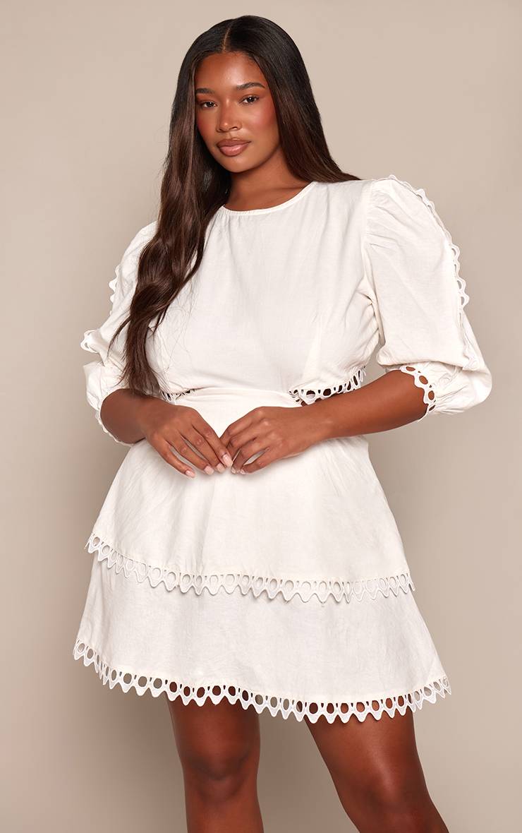 Blanc Robe Droite Grande Taille Dos Nu Avec Broderie Anglaise