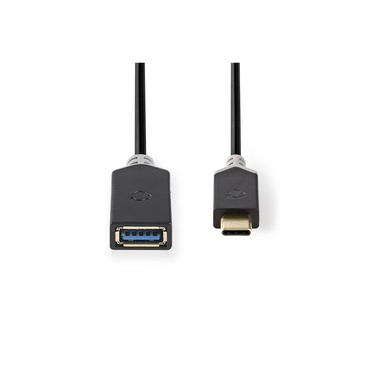 USB 3.0-kabel | Type-C, hann - A, hunn | 0,15 m | Antrasitt