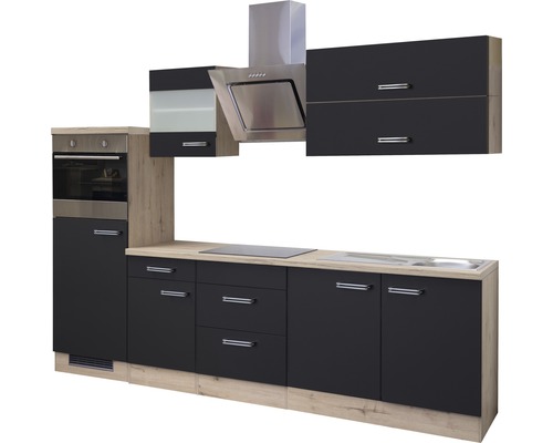 Flex Well keukenblok met apparatuur Santo 270 cm antraciet mat gedemonteerd, omkeerbare uitvoering 00011571