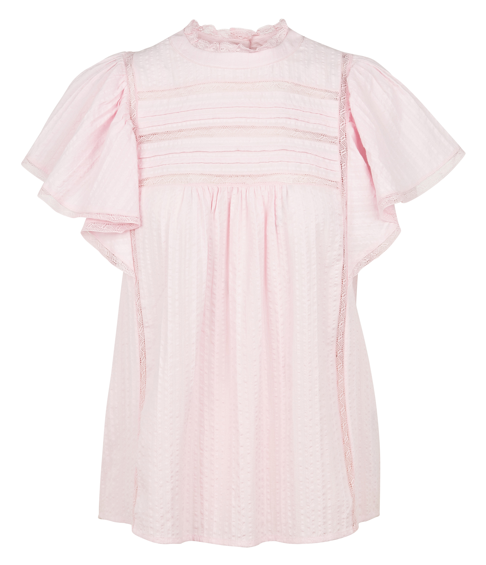 Top col rond en mousseline de coton| Rose
