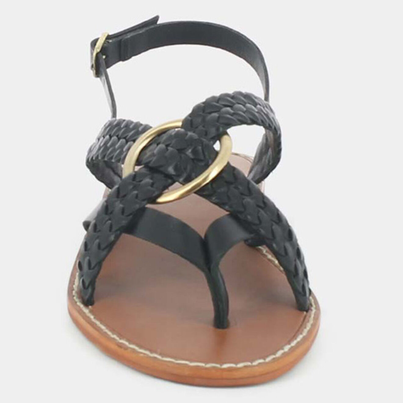 Jonak Sandales plates en Cuir Wood noires