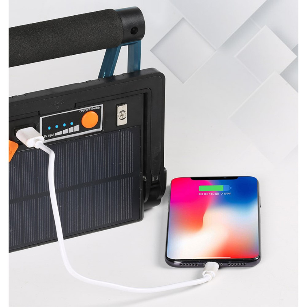 (1000Lumen) Solar LED Handscheinwerfer Arbeitsleuchte USB Flutlicht mit 3 Leuchtmodi - Schwarz