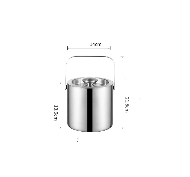 (3-tlg. Set) 1.3L Edelstahl Eiswürfel Behälter mit Deckel Eiskübel Getränke Kühler inkl. Zange   Wassersieb - Silber