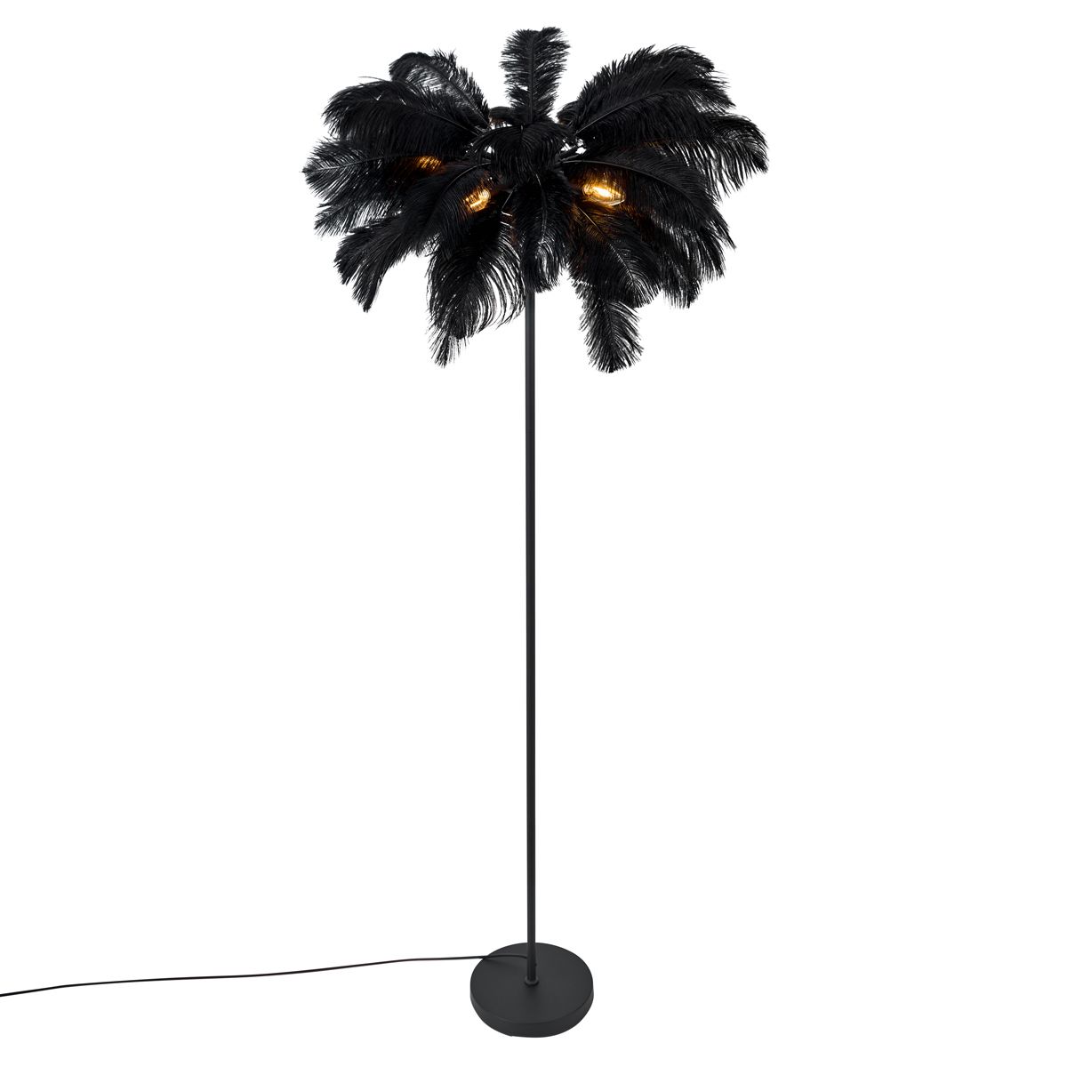 Art Deco vloerlamp zwart met zwarte veren - Peahen