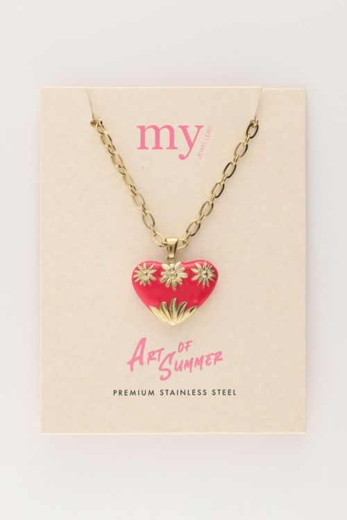 Art schakelketting met roze vintage hart