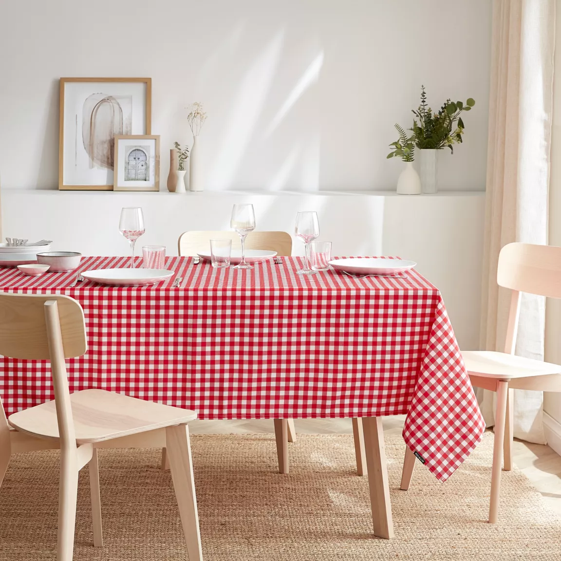 Nappe rectangulaire anti tache (140 x 350 cm) Elise Vichy Rouge