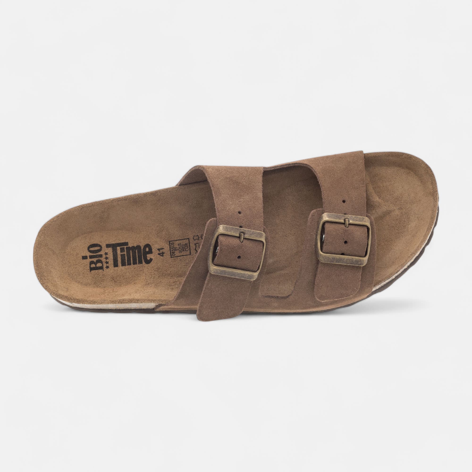 Mules semelle liège Homme en cuir marron