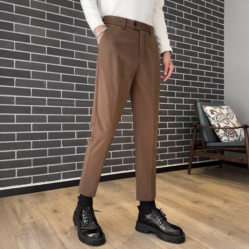 DuckleBeam - Mid Rise Plain Cropped Straight Leg Dress Pants