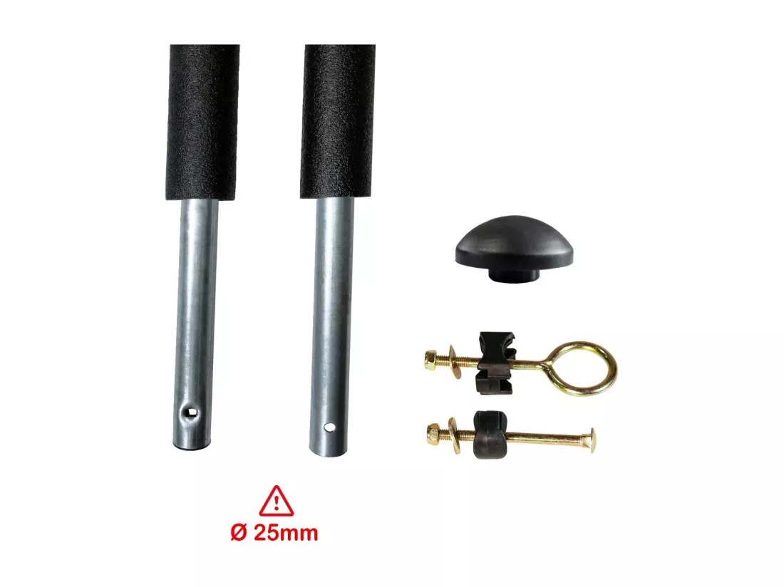 Un poteau de filet de sécurité Ø25mm pour trampolines de jardin toutes marques avec mousse et visserie (longueur totale 215cm)