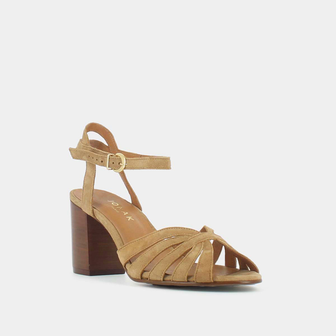 Sandales à brides et bouts ouverts  en velours camel