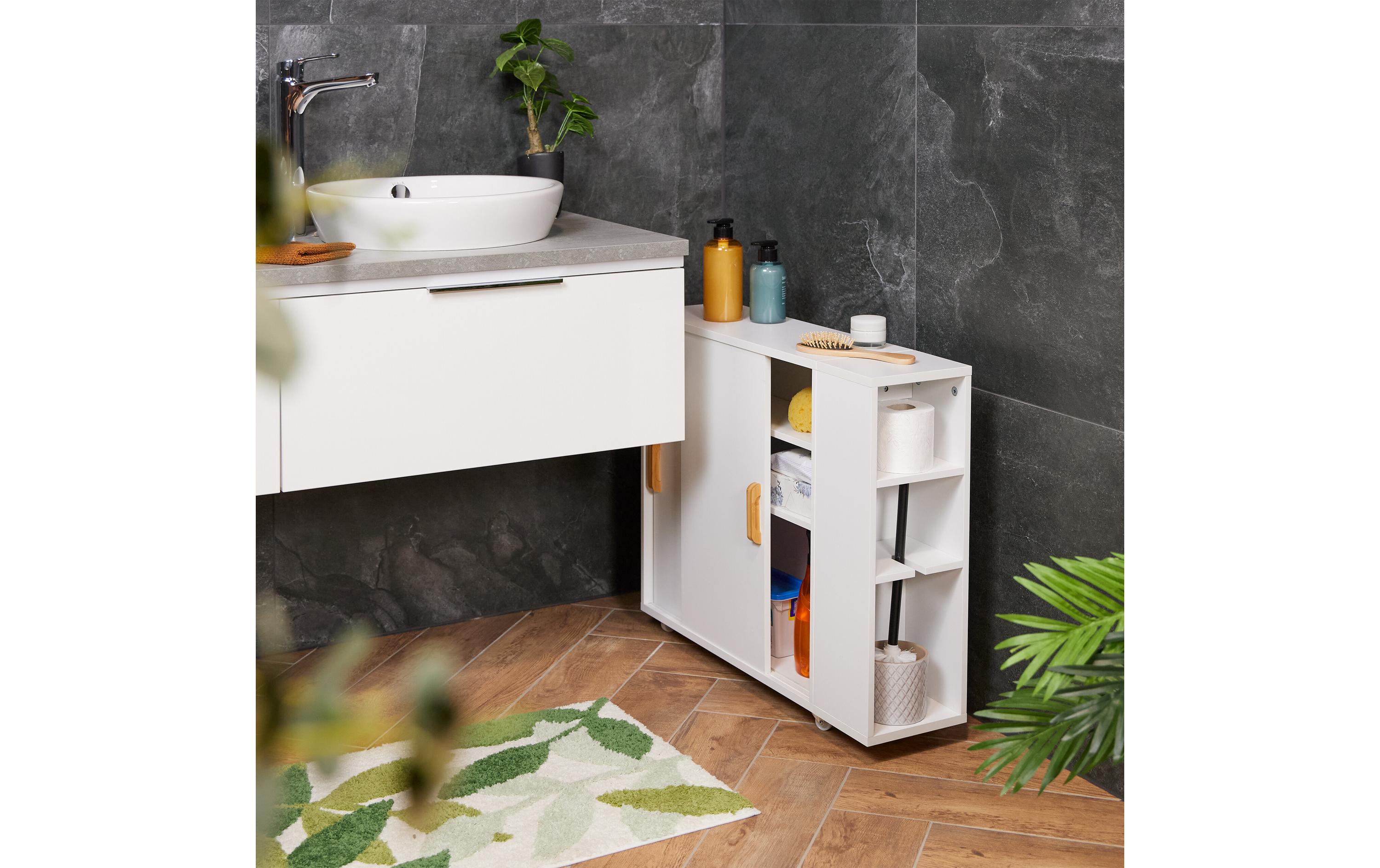 Nischenwagen Weiss, 62 x 19.5 x 64 cmNischen-Ordnungswagen für das Badezimmer