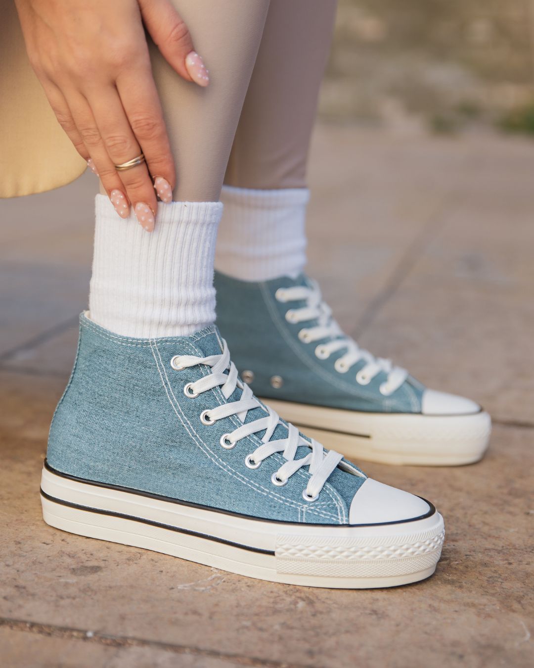 Basket femme denim blue jeans montante en toile - Delphine