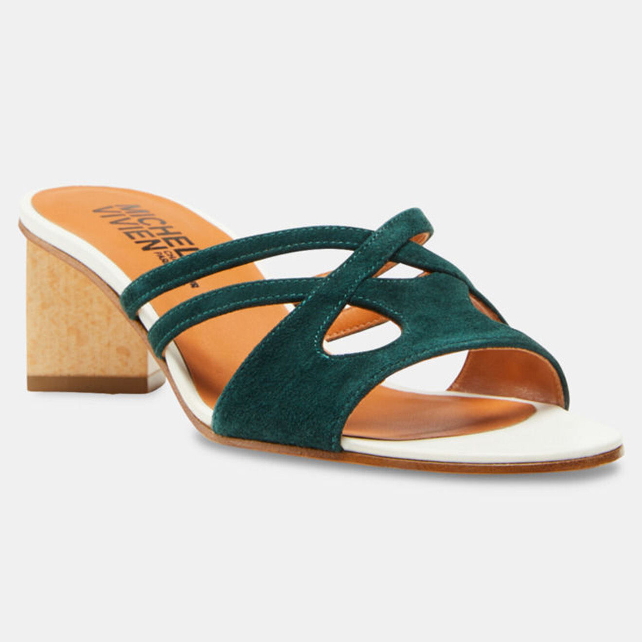 Michel Vivien Mules en Velours de Cuir Kalypso vertes - Talon 5 cm