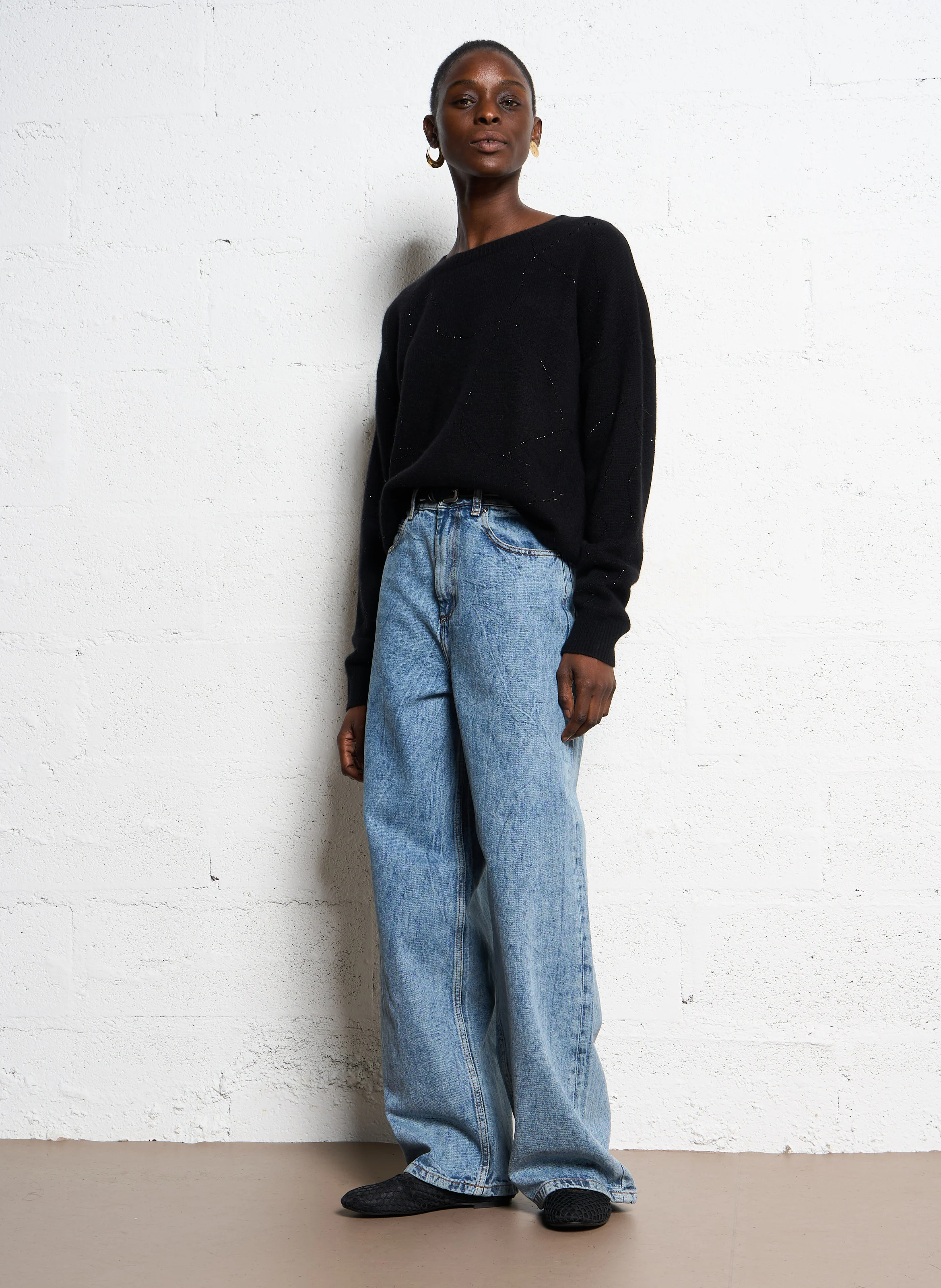 ISTANBUL - Jean large taille haute en coton | Bleu