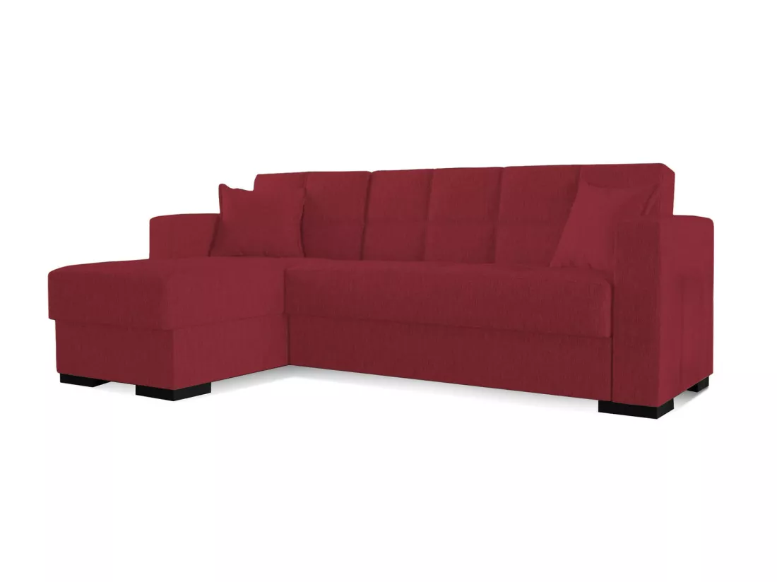 Canapé Ddajca, Canapé d'angle avec péninsule réversible, Canapé de rangement pour le salon avec chaiselongue et 2 coussins, 230x150h81 cm, Rouge