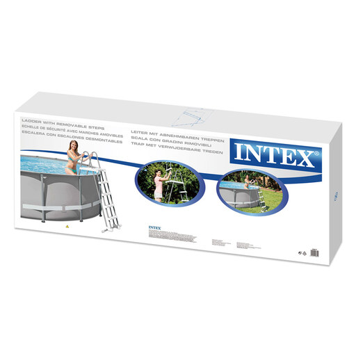 Escada de segurança Intex para piscinas acima do solo, 132 cm de altura.