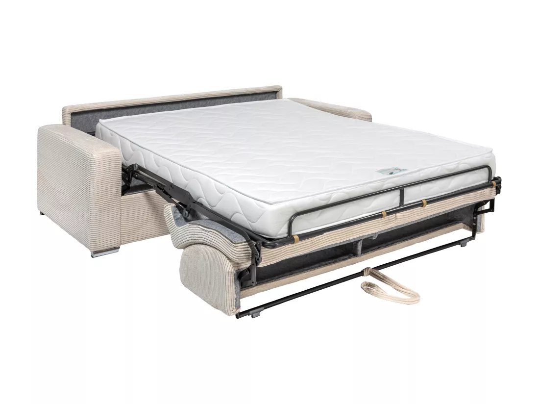 Canapé 4 places convertible express en velours côtelé beige - Couchage 160 cm - Matelas 18 cm - CALITO
