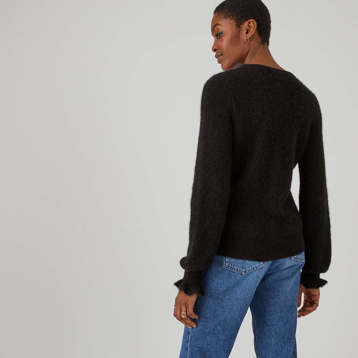 COLEÇÕES LA REDOUTE<br>Cardigã de malha em alpaca mista, com babados nos punhos