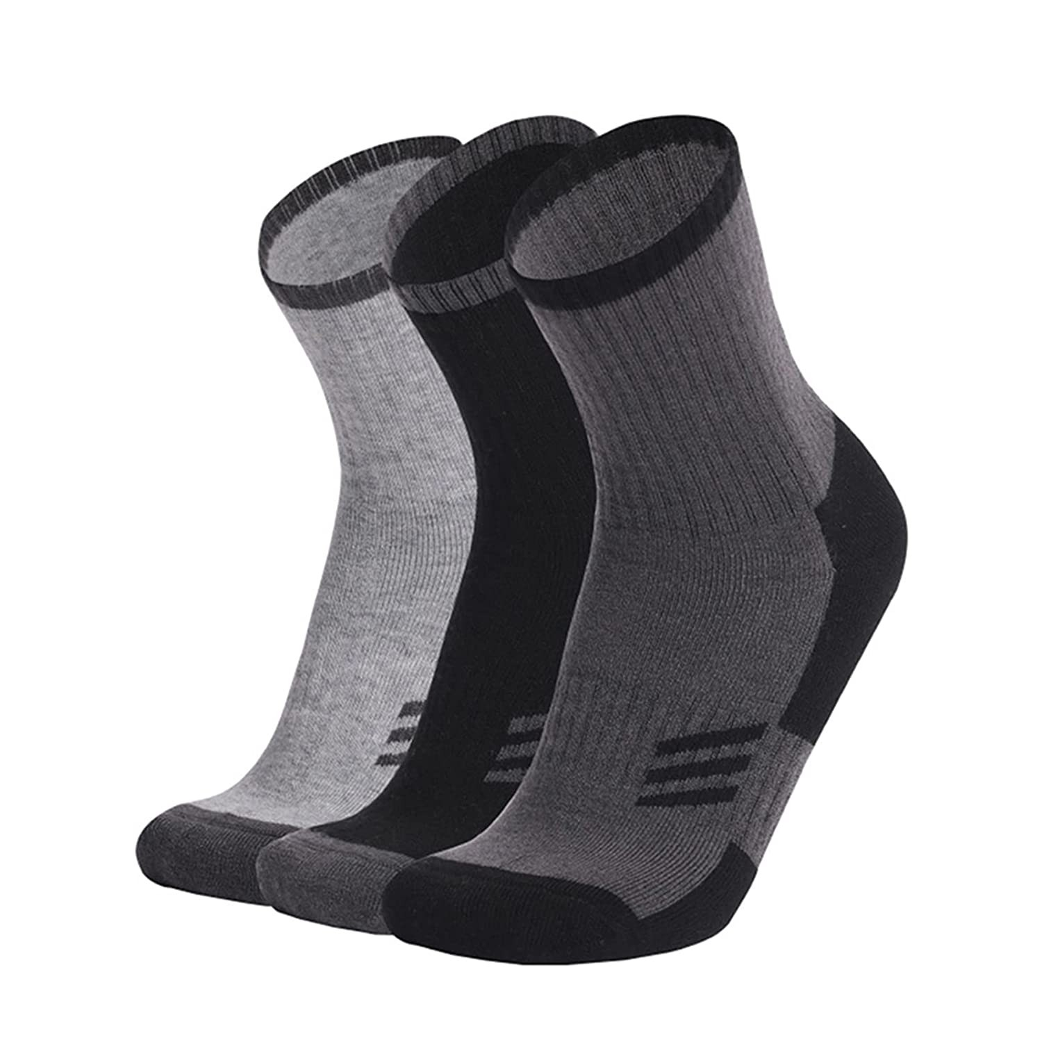 (3 Paar) Gr. L 40-45 Merino Wollsocken Dicke Outdoor Wander Socken - Grau