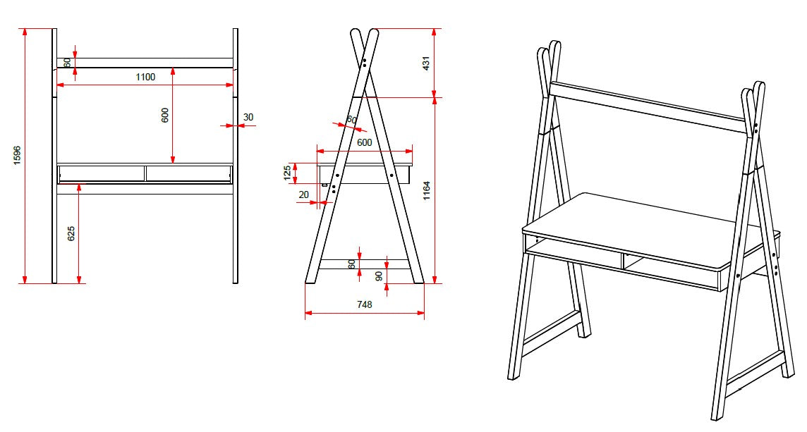 LUCEVI - Kiddy Kinder Bureau Tipi -  116x74,80 CM