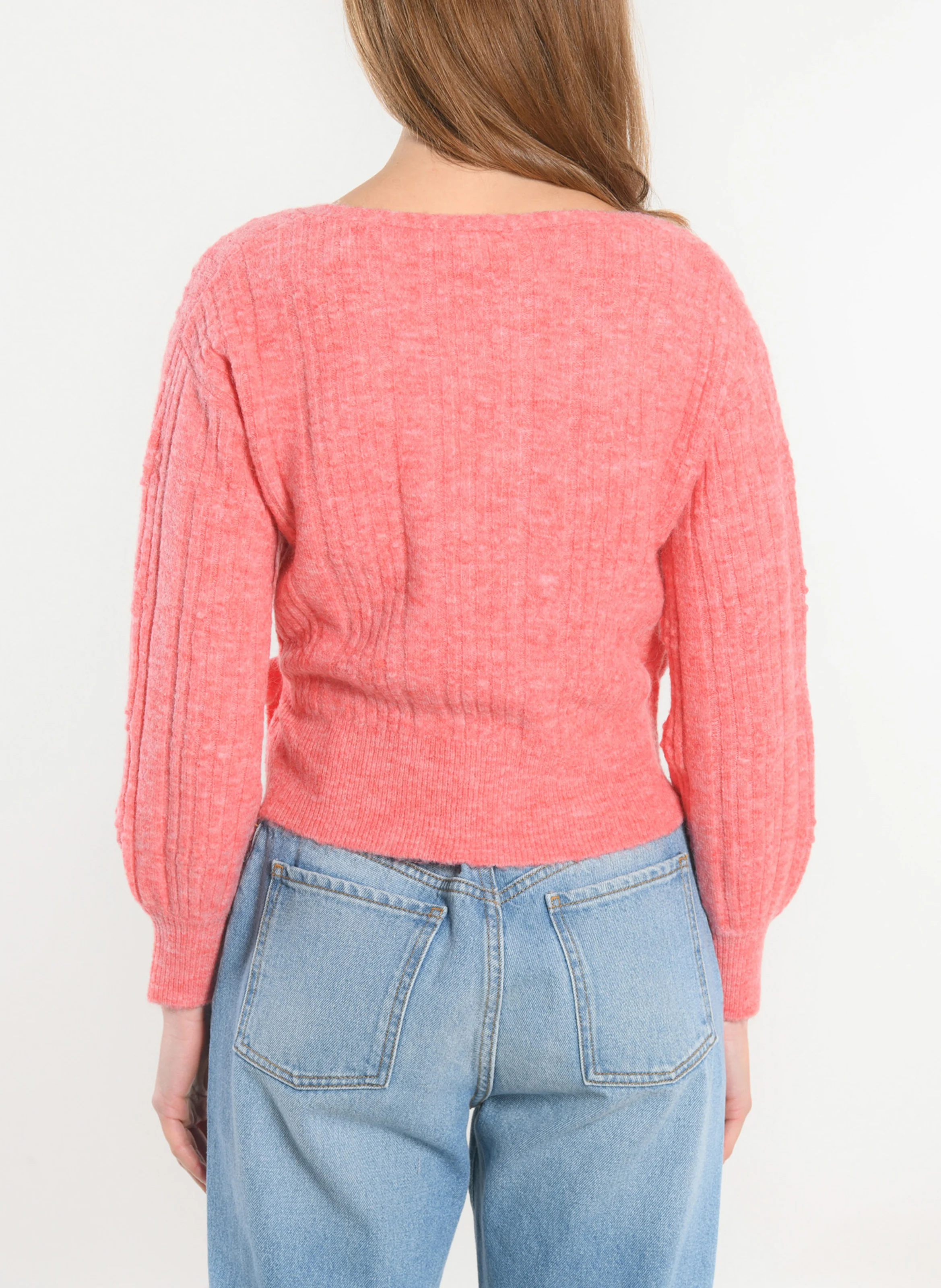 CARRY - Gilet cache-cœur en maille côtelée | Rose