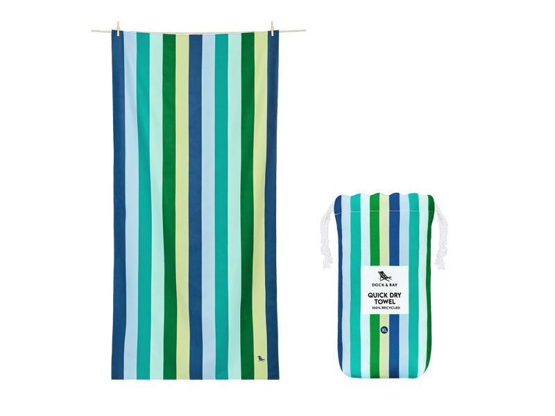 Dock & Bay Strandtuch Cool Lagoon 200 cm x 90 cm, Mehrfarbi Badetuch mit praktischem Stoff-Beutel