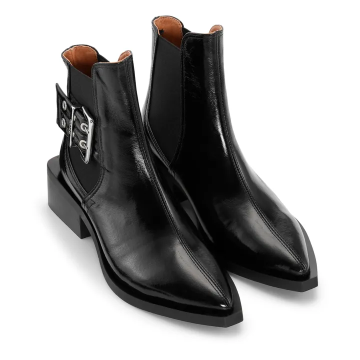 Ganni Boots Chelsea Chunky Buckle Cuir Vernis | Noir