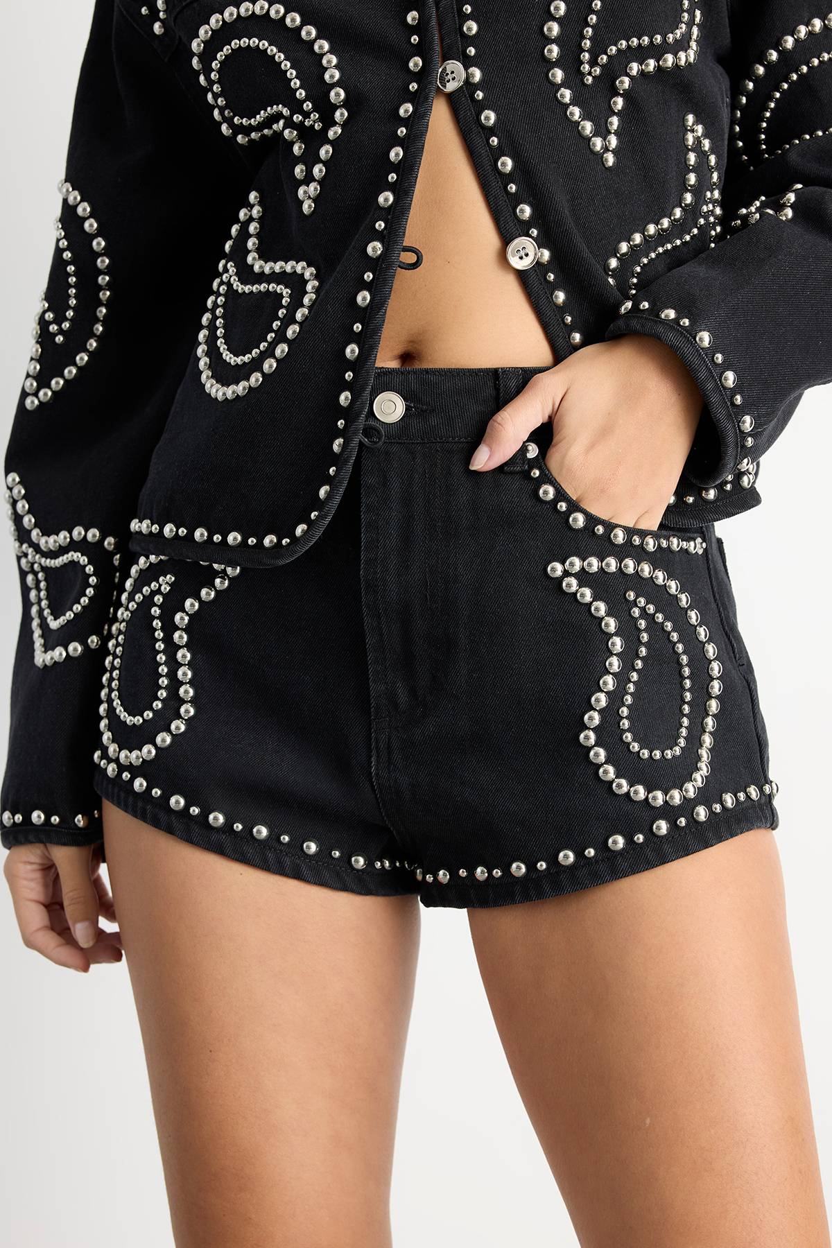Warehouse Short En Jean À Motif Cachemire Clouté