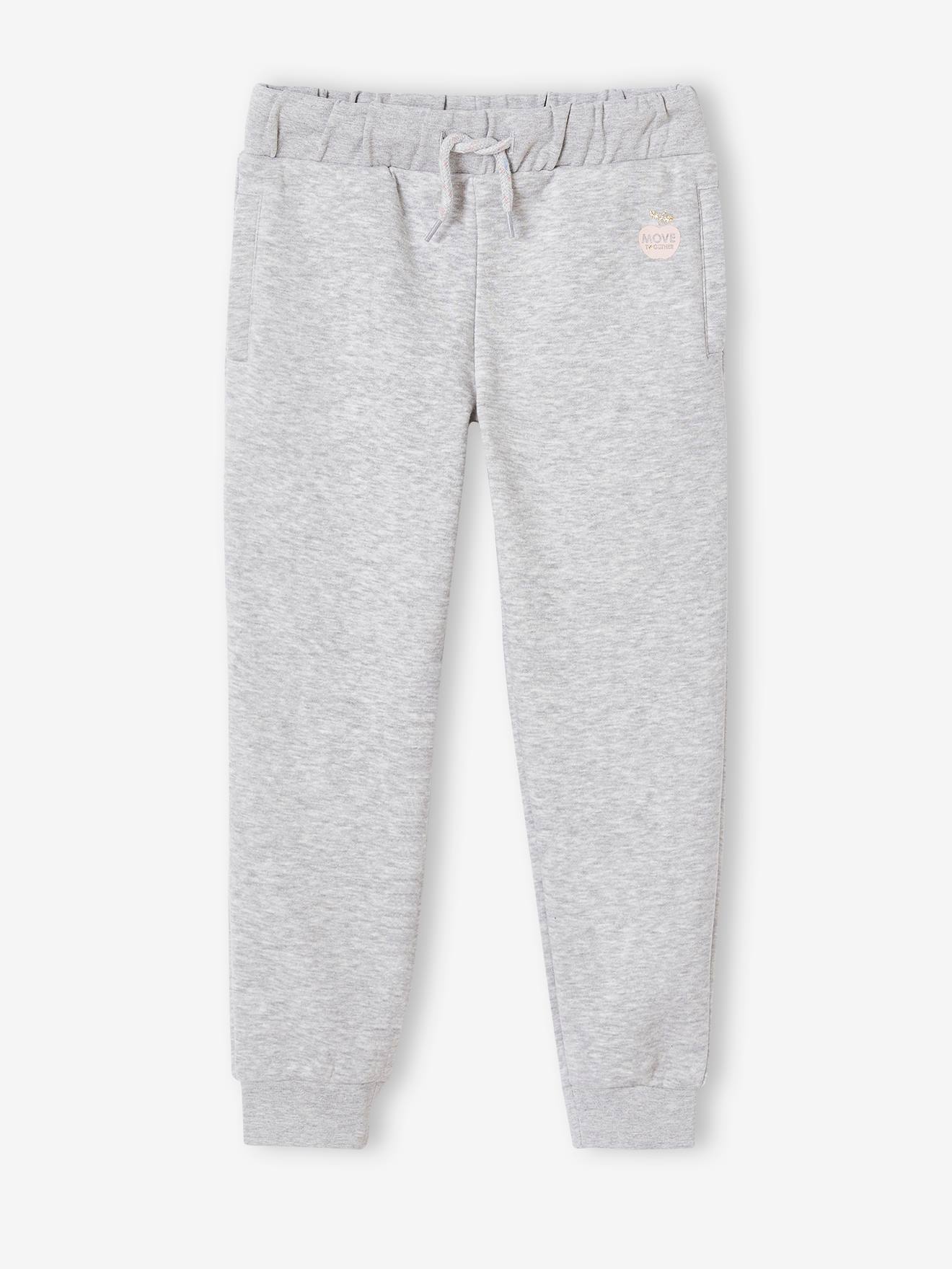 Calça de moletom para meninas, lisa, azul médio com estampas.