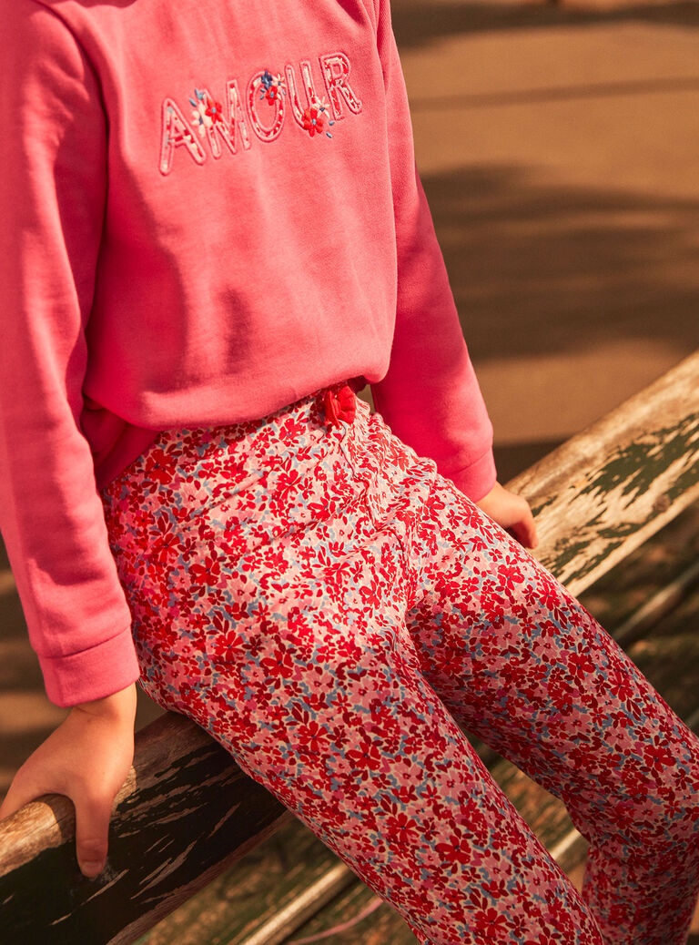 Legging rose, rouge et lilas à imprimé fleuri