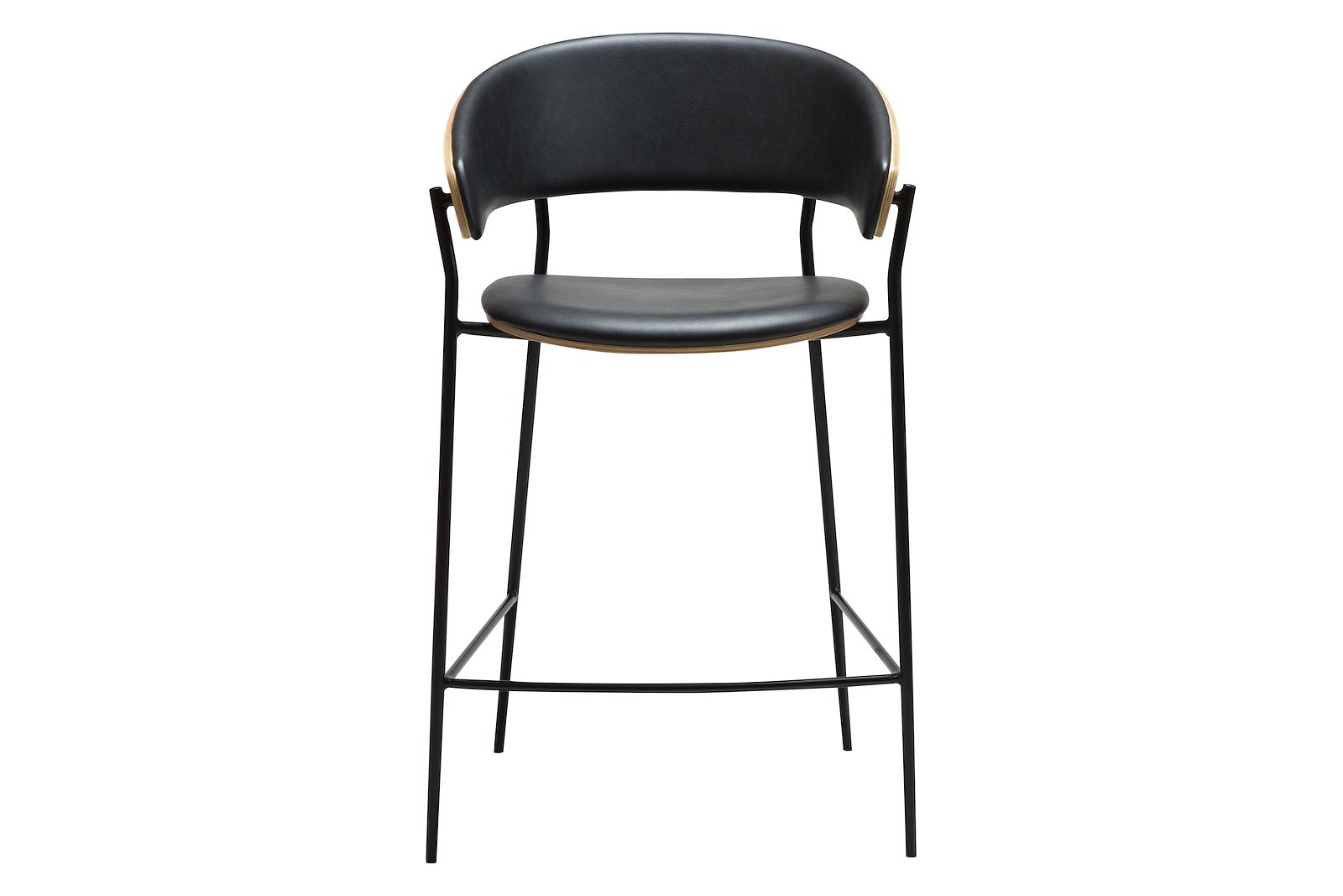 Crib counterstol Med arm. PU Raven black med hvitvasket eikefinér rygg og sorte ben