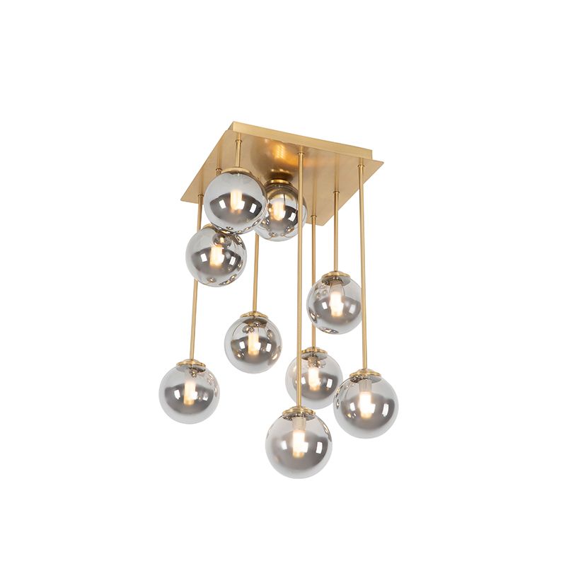 Moderne plafondlamp goud 9-lichts met smoke glas - Athens